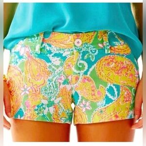 Lilly Pulitzer The Walsh Shorts SZ 000 Pop Goes the Leamur Paisley Green Yellow